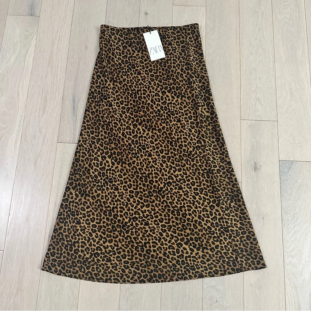 Zara Brown Leopard A-Line Skirt - Picture 1 of 3